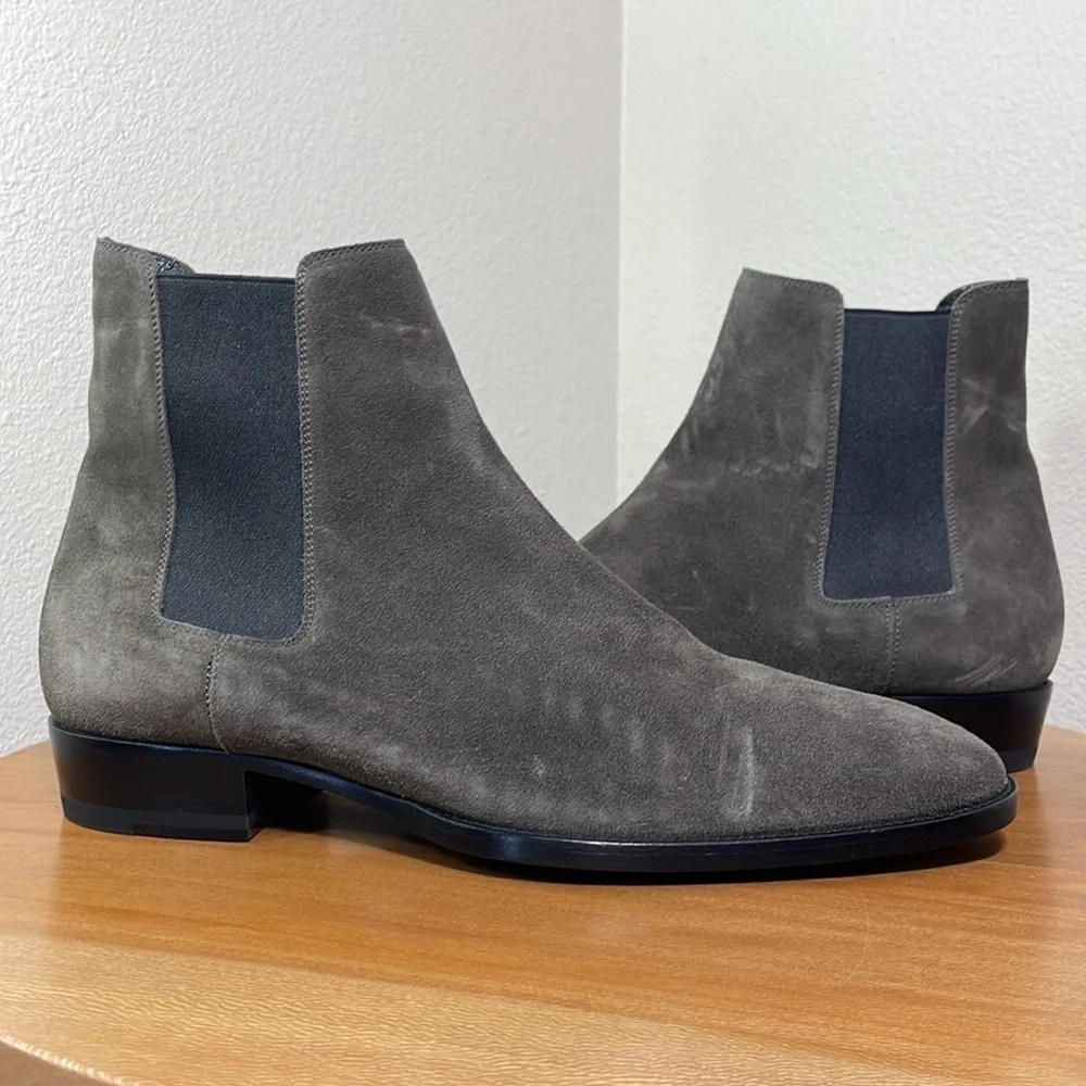 Saint Laurent Paris Wyatt Suede Chelsea Boot Gray/Black Size 41.5/8.5 - Picture 4 of 16